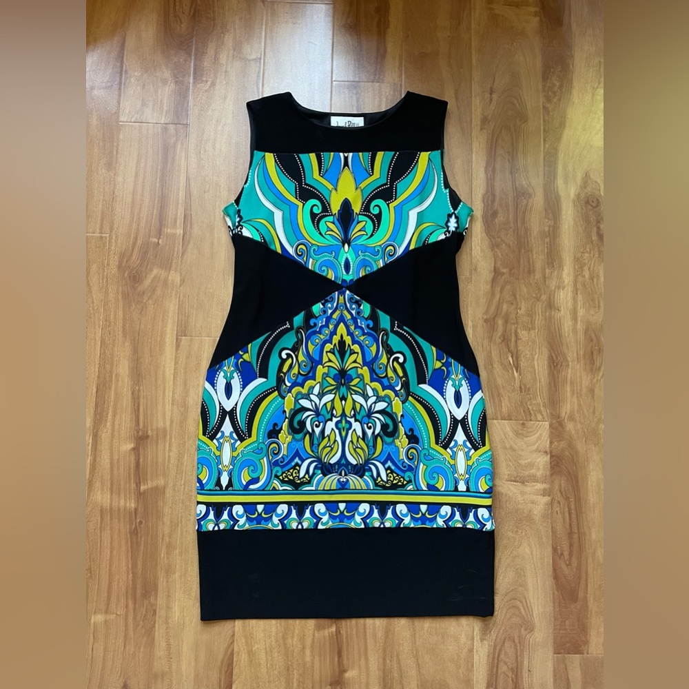 Vibrant Vintage 90s Multicolor Sleeveless Joseph Ribkoff Mini Dress, Size Medium - Picture 3 of 10